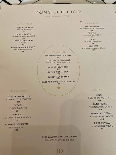 galerie dior cafe menu|monsieur dior menu.